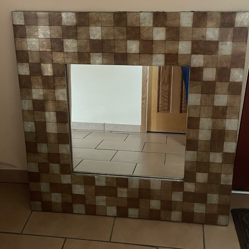 Brown and Cream Checkered Wall Mirror